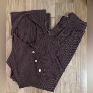 Purple Wide-Leg Pant Set with Button Detail